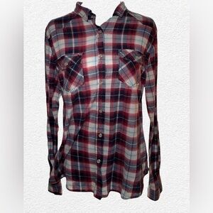 🌟 Classic Passport Plaid Snap-Down Shirt 🔴🔵 Size XL Juniors